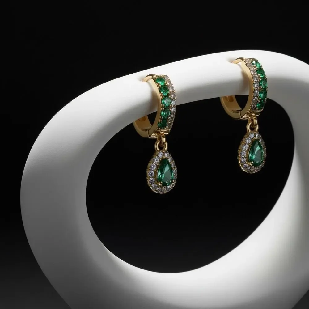 Givenchy Green Crystal Drop Earrings Gold Tone Pave Teardrop NWT - Picture 2 of 3